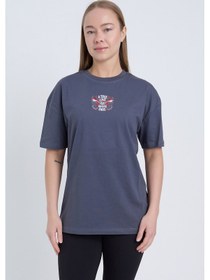 Resim Velvoria Unisex Oversize A True Love Baskılı Antrasit Renk T-shirt 