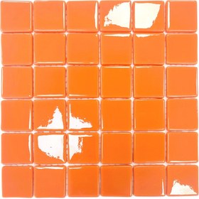 Resim MozaiKristaL Tüm yüzeylere uygulanabilir 5x5cm. Bal Kabağı Turuncusu, 31,5x31,5cm. Fileli Cam Mozaik. 