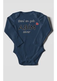 Resim Beni En Çok Abim Sever Baskılı Bebek Zıbını Çıtçıtlı Body %100 Pamuk Uzun Kol Lacivert 