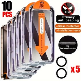 Resim Toz Geçirmez Görüntüyü Gizleyen Temperli Cam Film + 9H Yüksek Çözünürlüklü Lens Filmi - iPhone 13/13 Pro/13 Pro Max, 14/14 Pro/14 Plus/14 Pro Max, 15/15 Pro/15 Plus/15 Pro Max, 16/16e/16 Plus/16 Pro/16 Pro Max Serisi için Uygun, Kolay Kurulumlu 10'lu Set 