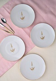 Resim Tabak Evi Porselen Natura Marinum Altın Yaldız Pasta Tabağı 20.5 CM 4'lü 