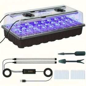 Resim Çiçeklenme için yüksek kemerli fidan tabakaları seti, 36 fidan hücresi, 2 LED büyüme ışığı, akıllı zamanlayıcı ve 3 mod içerir, ev bahçıvanları ve iç sera fidan yetiştirme setleri için uygundur. (Pil gerektirmez) 