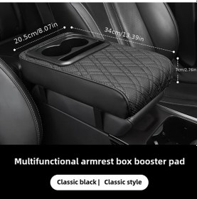 Resim Xuweiwei Siyah Yan Cepsiz Lüks Suni Deri Konsol Kolçak Yastığı, Bardaklık Ve Mendillik 