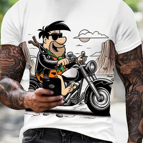 Resim Yeni 3D Dijital Baskılı Erkek T-shirt, Sokak Karikatür Motosikletli Çocuk Deseni, Erkekler İçin Serin Yaz Üstü, Sokak Modası Trend Kısa Kollu, Gevşek ve Rahat Üst 