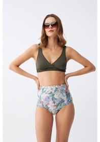 Resim Akbeniz Kadın Haki Pedli Üst Ve Yüksek Bel Çiçek Desenli Bikini Takımı 