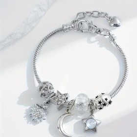 Resim Kadınlar için Şık Beyaz Opal Güneş Ay Yıldız Şans Bilekliği - Gökyüzü Parıltı Tasarımı ile Taşlı, Günlük Kullanım veya Özel Günler için Mükemmel, Onun İçin İdeal Hediye, Ay Takıları 