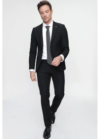 Resim Morven Basic Düz Slim Fit Dar Kesim 6 Drop Erkek Takım Elbise - Siyah 99MC001003001 Siyah 