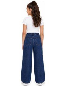 Resim İrem Kız Çocuk Beli Lastikli Geniş Paça Model Kalp Nakışlı Lacivert Renk Kot Pantolon 