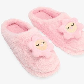 Resim Penti Açık Pembe Happy Flower 3D Çiçek Nakışlı Ev Terliği 