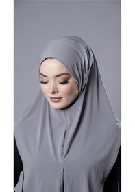 Resim Hürrem Bone Gri Pratik Hazır Geçmeli Tesettür Eşarp Sandy Kumaş Yırtmaçlı Düz Hijab 2310 15 
