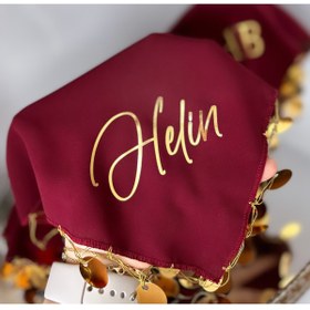 Resim ALYANSHOME Kişiye Özel Varak Baskılı Şifon Kına Nedime Mendili 