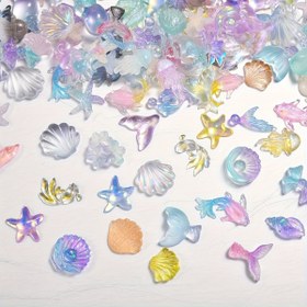 Resim 100 Adet Okyanus Serisi Tırnak Sanatı Süsleri - Hipoalerjenik Deniz Kabuğu, Yıldızbalığı ve Yunus Tasarımları, Pastel İridisant Parlak Dekorasyonlar Tırnak Uçları için, Telefon Kılıfları, DIY El İşleri - Japon & Kore Tarzı Aksesuarlar, Detaylı Zanaatkarlık, Tırnak Süsleri 