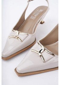 Resim Muggo Forest Arkası Açık Toka Detaylı Günlük Klasik Topuklu Kadın Stiletto Ayakkabı Ten Rugan 