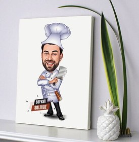Resim Yemeklerin Ustası Karikatürlü Kanvas Tablo 