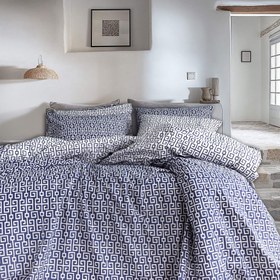 Resim Classy Lacivert Geometrik Zincir Desenli %100 Pamuklu Nevresim Seti - Battal Boy / Lacivert 