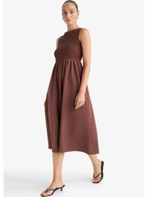 Resim Defacto Bisiklet Yaka Terry Cotton Kolsuz Midi Elbise F5807ax25aubn320 Kahve 