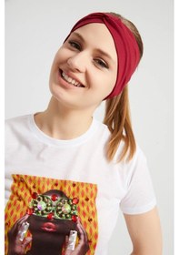 Resim Butik Çapraz Bağlamalı Kadın Bandana Saç Bandı, Kaymaz Yumuşak Esnek%100 Pamuklu Penye - Tek Ebat / Bordo- Vişne Bordo- Vişne 