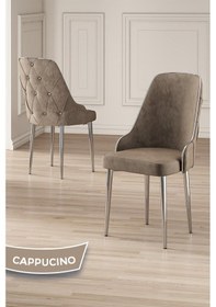 Resim Canisa Vae Serisi 90x160 Lak Panel Antrasit İroni Krom Ayak Masa Takımı 6 Cappucino Sandalye Antrasit İroni Masa Capucino Sandalye Ayaklar Krom 