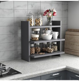 Resim Dekorosso Veron Mutfak Rafı Baharatlık Tezgah Üstü Raf Antrasit 
