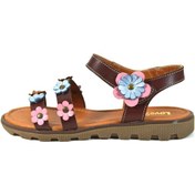 Resim Bayrak Hakiki Deri Kahve Çiçek Ortopedik Kız Çocuk Sandalet 31-36 Kahverengi 