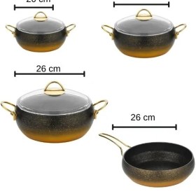 Resim Lavonni Caldora 7 Parça Granit Güveç Tencere Seti Siyah Gold Saplı 