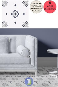 Resim Technojet Kendinden Yapışkanlı Karo PVC Mutfak Banyo Tezgah Kaplama Sticker 6Adet 20cm×20cm 