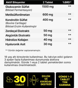 Resim Glukozamin, MSM, Kondroitin Sülfat, Kolajen, Zerdeçal Özü, Akgünlük Ekstraktlı Tablet 1500 Mg 