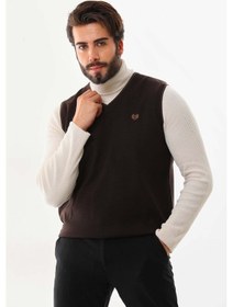 Resim Pelikan Erkek V Yaka Süveter 5610 Kahverengi 