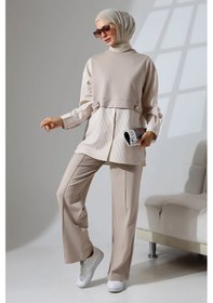 Resim Mihran Butik Kadın Taş Rengi Mevsimlik Penye Alt Üst Spor Ve Rahat Tesettür Takım Taş Rengi 