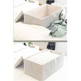 Resim Mega Plus Kutu Hurç, Yorgan Yastık Çarşaf Dolapiçi Düzenleyici Mukavva Destekli 70x40cm 3 Adet Gri Gri - Beyaz 