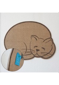 Resim Kedi Şekilli Jüt Kumaş Kaplı Arkası Yapışkanlı Duvar Panosu 42 x 56 CM 