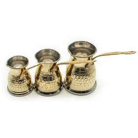 Resim Bakır Sarı Zımbalı Cezve Seti 