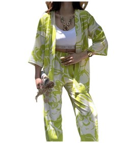 Resim Alt Üst Takım Kimono- Desenli-yeşil Çok Renkli 