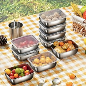 Resim 1/2/3/4/5/6 Adet Paslanmaz Çelik Gıda Saklama Kapları Seti Kapaklı - Sızdırmaz, Hava Geçirmez, İstiflenebilir & Kamp, Piknik, Okul, Ofis İçin Yeniden Kullanılabilir - BPA İçermez, Kolay Temizlenir, Yer Tasarruflu Tasarım 