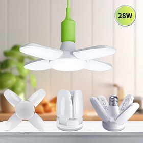 Resim LED Dört Yapraklı Lamba, Mini Katlanır Işık 28W (80W'a Eşdeğer), 3000K Ve 6500K Sarkıt Lamba, Garaj Ve İç Mekan Aydınlatması İçin Uygun, Yüksek Parlaklık, Kompakt Boyut. 