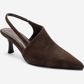 Resim Luvishoes Yarel Kahverengi Süet Kadın Topuklu Ayakkabı 