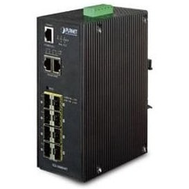 Resim PL-IGS-10020MT Endüstriyel Tip Yönetilebilir Switch (Industrial Managed Switch) 8-Port 10/100/1000Base-T 2 x 1000BASE-SX/LX/BX SFP/mini-GBIC yuva (Port-9 ve Port-10), 100Base-FX SFP uyumlu IP30, -40~75 Derece C 