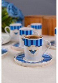 Resim Tabak Evi Porselen Butterfly Collection Altın Yaldızlı Kahve Fincanı 85cc Mavi 6 Lı Çok Renkli 