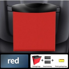 Resim Chuangyinshop Kırmızı Pu Deri Araç Çöp Kutusu, Sızdırmaz Portatif Büyük Kapasiteli 