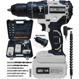 Resim Graizer 58 V 5 Ah 13 mm Çelik Mandren Darbeli Çift Akülü Vidalama Çelik Şanzuman Şarjlı Matkap 