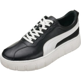 Resim Costo Shoes Kkpum Siyah Deri Büyük Numara Erkek Spor Ayakkabı Rahat Geniş Kalıp Saf Kauçuk Taban 