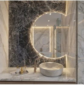 Resim 50x63 Cm Yuvarlak Led Banyo Aynası Dokunmatik, Dim Edilebilir, 3000k Günışığı Sarı 