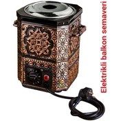 Resim Elektrikli Nostaljik Bahçe Semaveri Bakır Demlik Dahil 