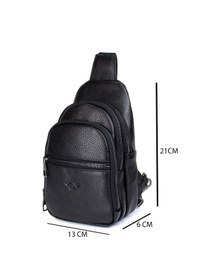 Resim Erkek Siyah Hakiki Deri Çift Kol Çapraz Omuz Çantası Body Bag Çanta Göğüs Çantası 
