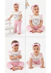 Resim Pekminibebe 3/12 Ay Bandanalı Pamuk Bebek Takımı Pembe 