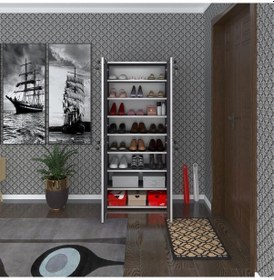 Resim Kenzlife Ayakkabılık Ayakkabı Dolabı Kilitli Be Real Gri 160 70 32 Kapaklı Arkalıklı Ofis Dolabı İki Bölme 