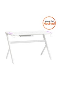 Resim Adore Mobilya Ryze Extreme Karbon Fiber RGB Oyuncu Masası - Beyaz 120x60x76 cm 