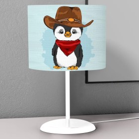 Resim instababyrooms Kovboy Penguen Desenli Çocuk Odası Dijital Baskılı Çocuk Odası Masaüstü Abajur Avize 