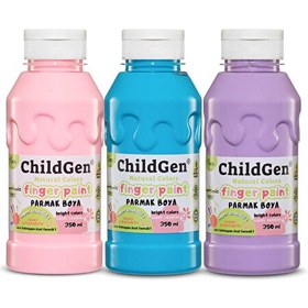 Resim ChildGen 3x350 ML Süper Yıkanabilir Pembe-Mavi-Mor 3'lü Parmak Boya Pastel Set 