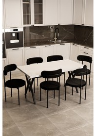 Resim Trend 6 Kişilik Mutfak Masa Takımı Beyaz-siyah-siyah 